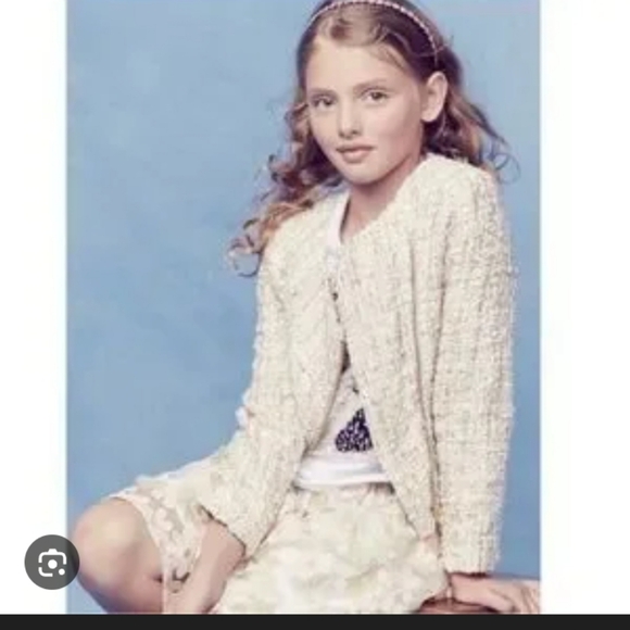 Kidpik Girls Elegant Boucle Blazer and Skirt Cream Set Wyth Sequins.